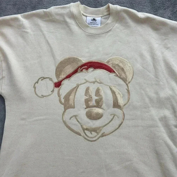 Disney Sweatshirt Adult Small Santa Mickey Mouse Sequin Christmas Spirit Jersey - Picture 4 of 11